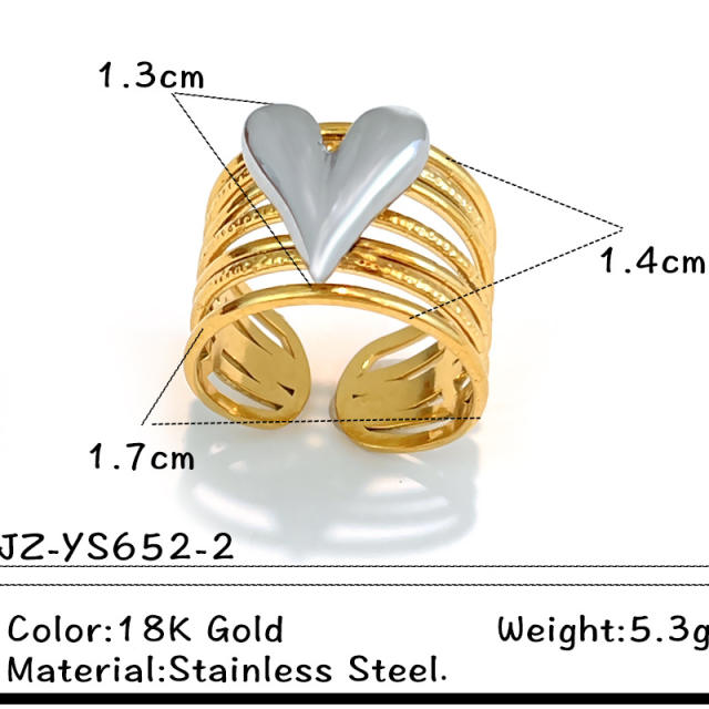 18KG geometric design mix color star heart stainless steel rings