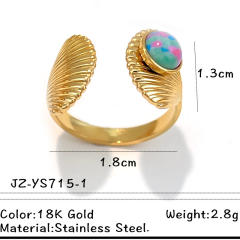 Colorful natural stone inlaid geometric stainless steel rings