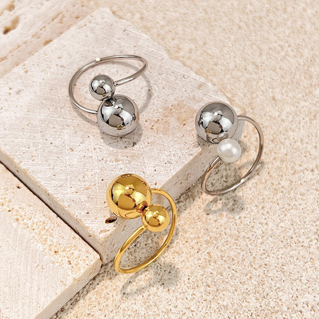 Glossy ball bead stainless steel rings
