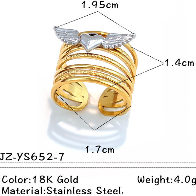 18KG geometric design mix color star heart stainless steel rings