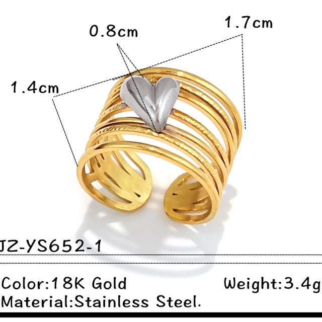 18KG geometric design mix color star heart stainless steel rings