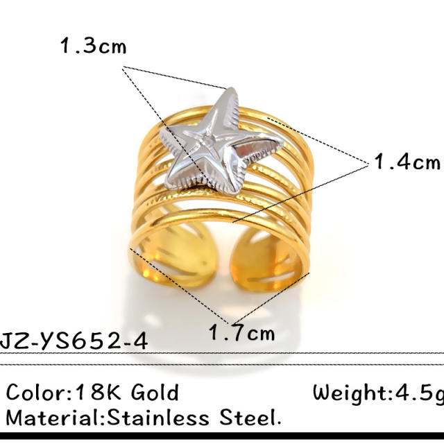 18KG geometric design mix color star heart stainless steel rings