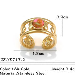 Colorful natural stone inlaid geometric stainless steel rings