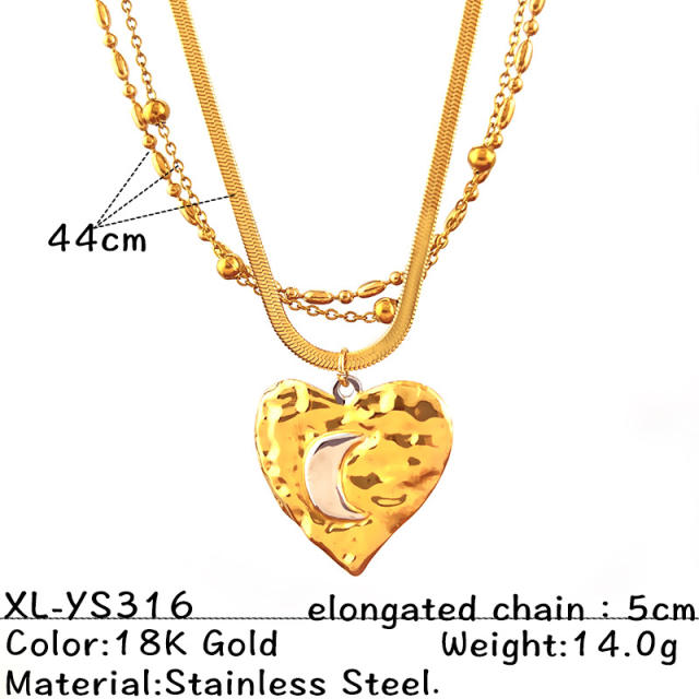 Mix color big flower pendant layer chain stainless steel necklace