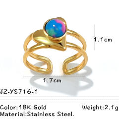 Colorful natural stone inlaid geometric stainless steel rings