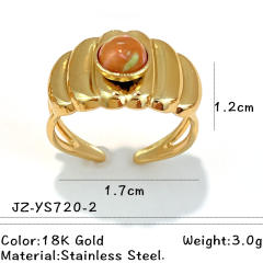 Colorful natural stone inlaid geometric stainless steel rings