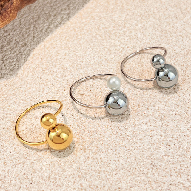 Glossy ball bead stainless steel rings