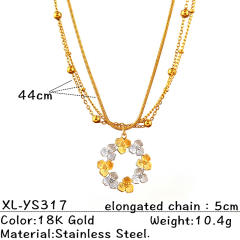 Mix color big flower pendant layer chain stainless steel necklace