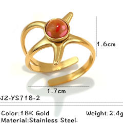 Colorful natural stone inlaid geometric stainless steel rings