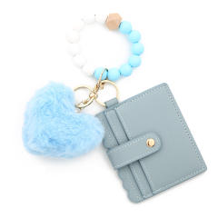 Silicone Bracelet Love Hair Ball Pendant Leather Card Silicone Bead Bracelet Keychain