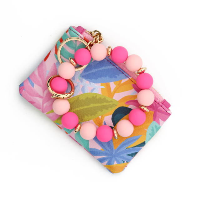 Colorful printing flower silicon bead wirslet bag for women purse bag