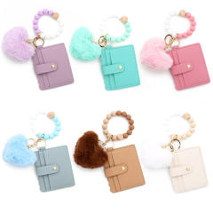 Silicone Bracelet Love Hair Ball Pendant Leather Card Silicone Bead Bracelet Keychain