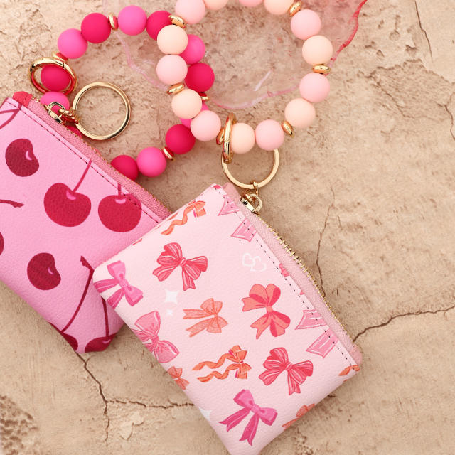 Colorful printing flower silicon bead wirslet bag for women purse bag