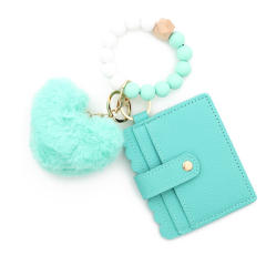 Silicone Bracelet Love Hair Ball Pendant Leather Card Silicone Bead Bracelet Keychain