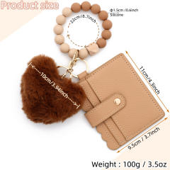 Silicone Bracelet Love Hair Ball Pendant Leather Card Silicone Bead Bracelet Keychain