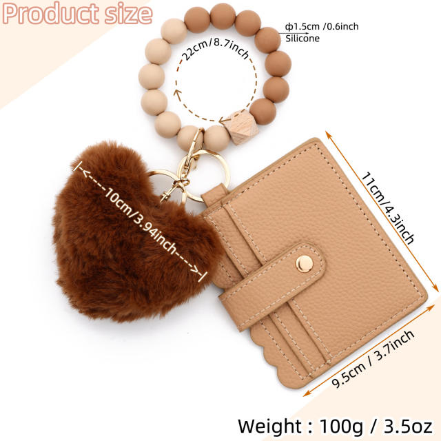 Silicone Bracelet Love Hair Ball Pendant Leather Card Silicone Bead Bracelet Keychain