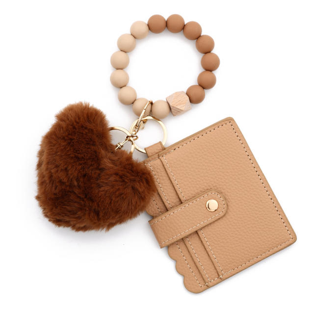 Silicone Bracelet Love Hair Ball Pendant Leather Card Silicone Bead Bracelet Keychain