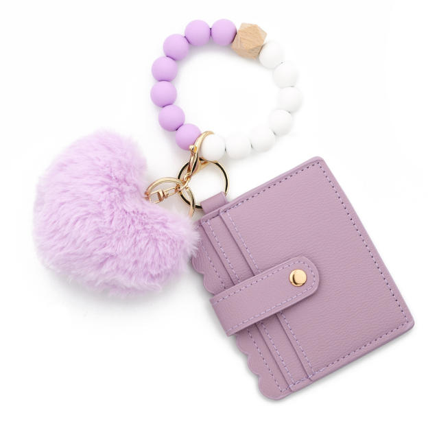 Silicone Bracelet Love Hair Ball Pendant Leather Card Silicone Bead Bracelet Keychain