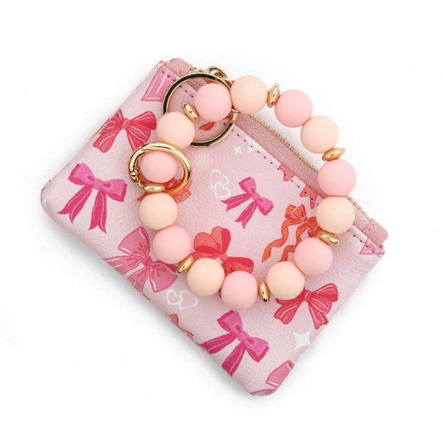 Colorful printing flower silicon bead wirslet bag for women purse bag