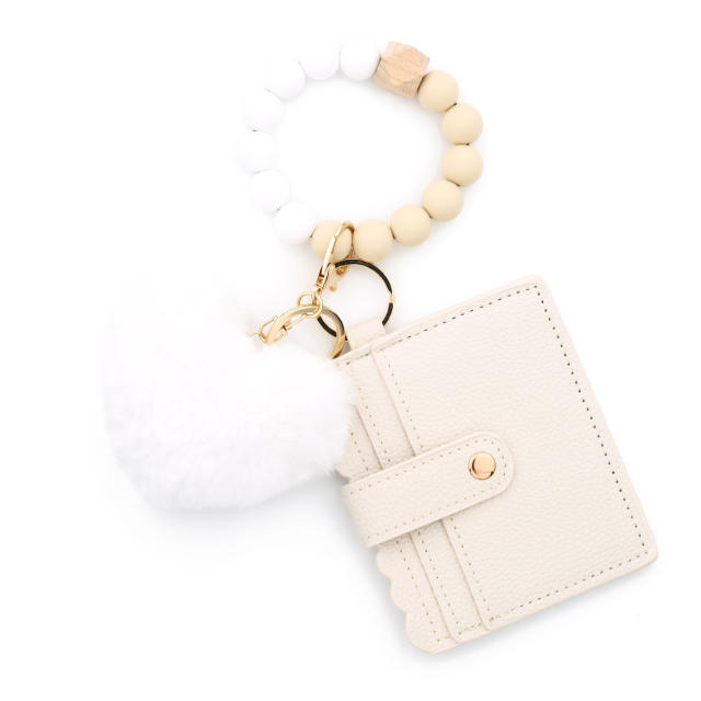 Silicone Bracelet Love Hair Ball Pendant Leather Card Silicone Bead Bracelet Keychain