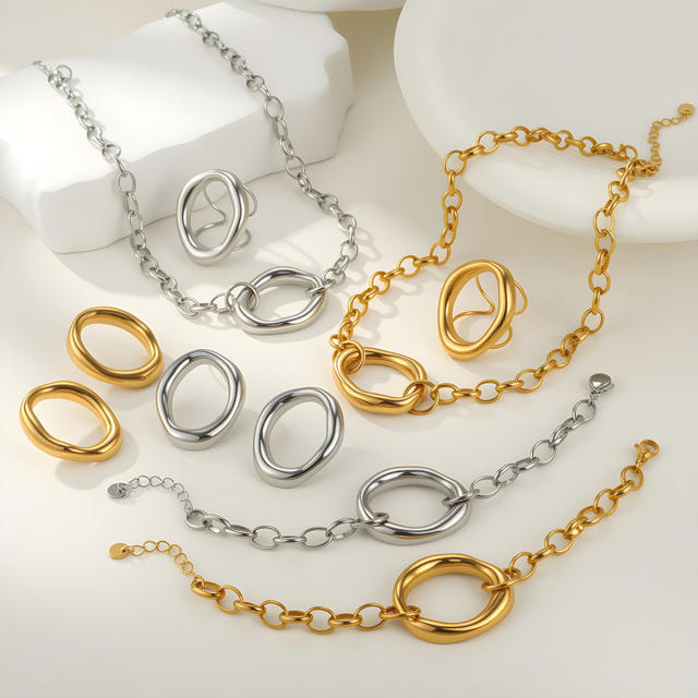 Personalized Geometric Hollow Stainless Steel Necklace Bracelet Earrings Jewelry Set
