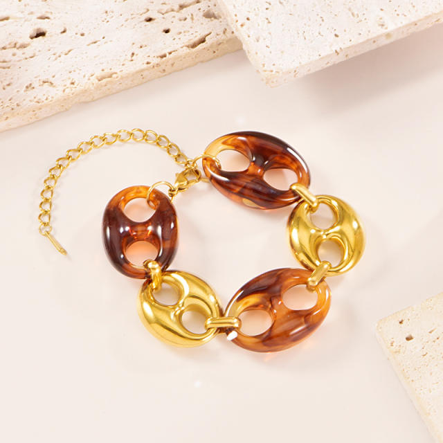 Personalize 18K Gold Bracelet Colorful Resin pig nose Necklace stainless steel necklace bracelet earrings set