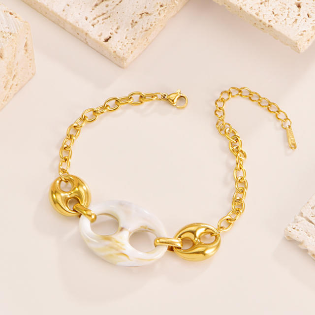 Personalize 18K Gold Bracelet Colorful Resin pig nose Necklace stainless steel necklace bracelet earrings set