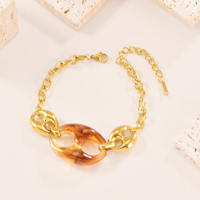 Personalize 18K Gold Bracelet Colorful Resin pig nose Necklace stainless steel necklace bracelet earrings set