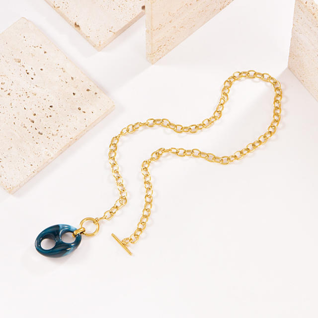 Personalize 18K Gold Bracelet Colorful Resin pig nose Necklace stainless steel necklace bracelet earrings set