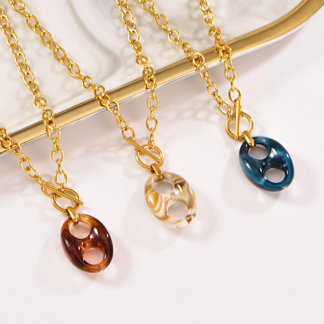 Personalize 18K Gold Bracelet Colorful Resin pig nose Necklace stainless steel necklace bracelet earrings set