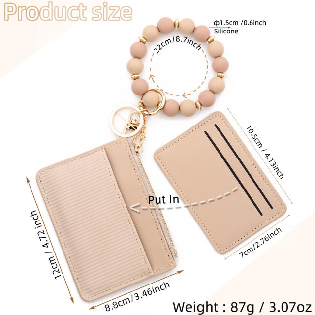 INS Pink Small Wallet Card Case Bank Card Set Silicone Bead Bracelet Leather Women's Wallet
