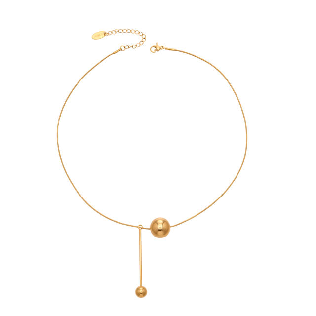 18KG large small ball bead pendant stainless steel necklace