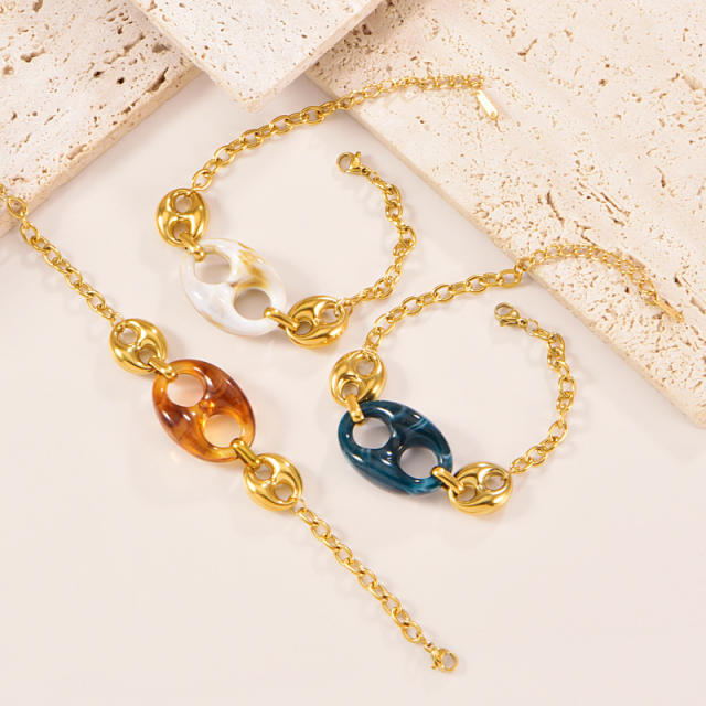 Personalize 18K Gold Bracelet Colorful Resin pig nose Necklace stainless steel necklace bracelet earrings set