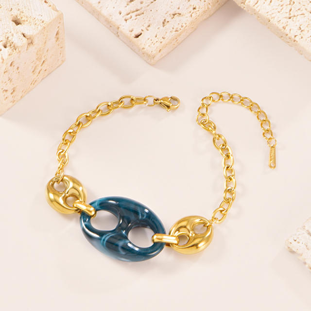 Personalize 18K Gold Bracelet Colorful Resin pig nose Necklace stainless steel necklace bracelet earrings set
