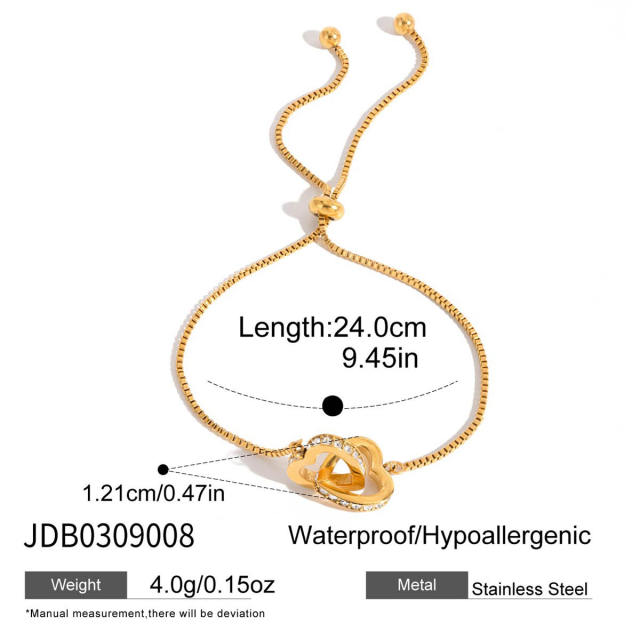 Valentines's day gift diamond heart stainless steel necklace bracelet rings set