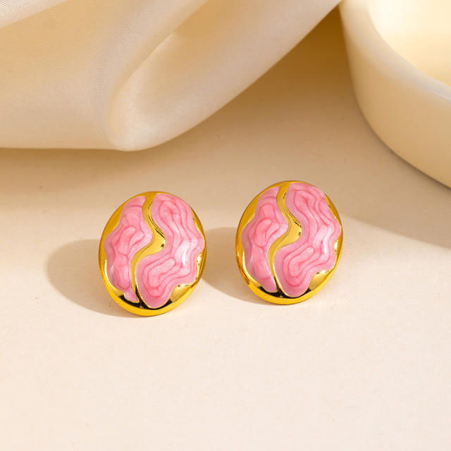 Stainless Steel earrings Retro Irregular Oval enamel Earrings for Women