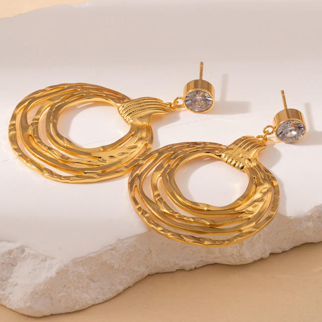 Vintage geometric circle fan shape stainless steel earrings dangle earrings