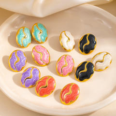 Stainless Steel earrings Retro Irregular Oval enamel Earrings for Women