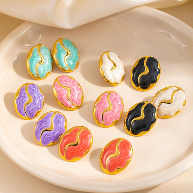 Stainless Steel earrings Retro Irregular Oval enamel Earrings for Women