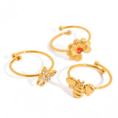 18KG orange diamond inlaid flower stainless steel necklace bracelet earrings