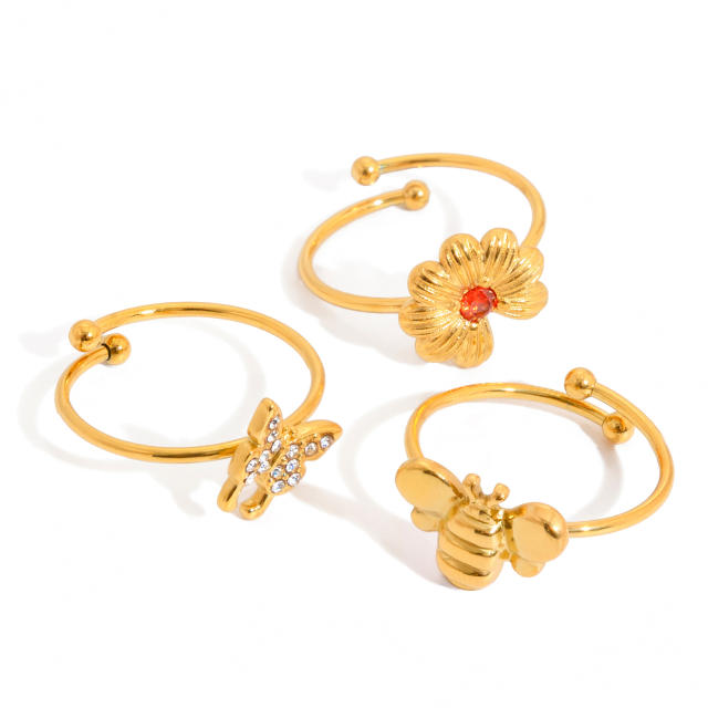 18KG orange diamond inlaid flower stainless steel necklace bracelet earrings
