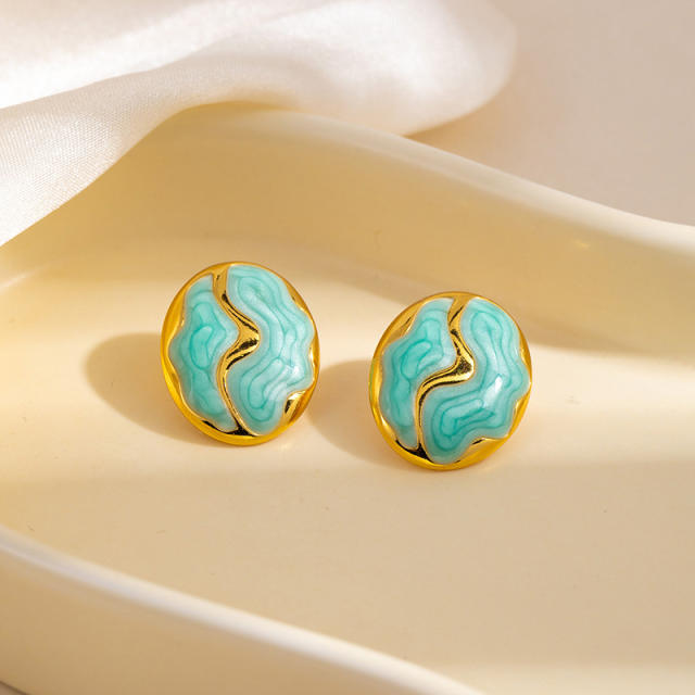 Stainless Steel earrings Retro Irregular Oval enamel Earrings for Women