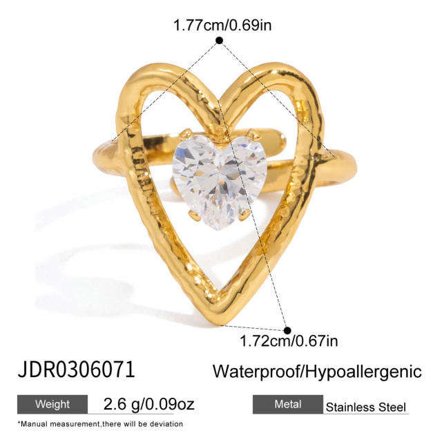 Valentines's day gift diamond heart stainless steel necklace bracelet rings set