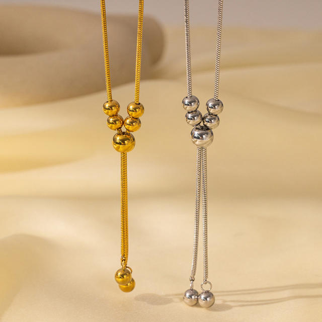 Stainless Steel necklace Small Round Bead Pearl Tassel long necklace sweater chain