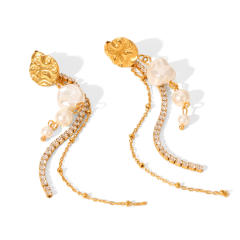 French Retro Earrings 18K Gold Stainless Steel Earrings pearl inlaid earrings for women