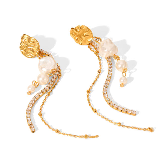 French Retro Earrings 18K Gold Stainless Steel Earrings pearl inlaid earrings for women