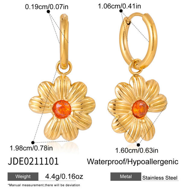 18KG orange diamond inlaid flower stainless steel necklace bracelet earrings