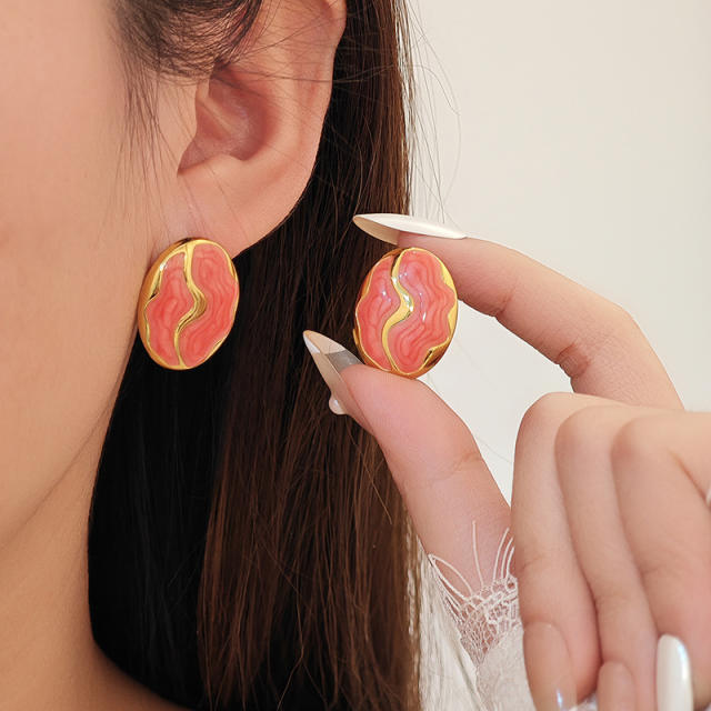 Stainless Steel earrings Retro Irregular Oval enamel Earrings for Women