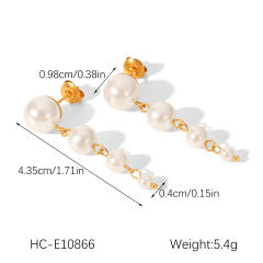 French Retro Earrings 18K Gold Stainless Steel Earrings pearl inlaid earrings for women
