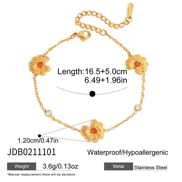 18KG orange diamond inlaid flower stainless steel necklace bracelet earrings